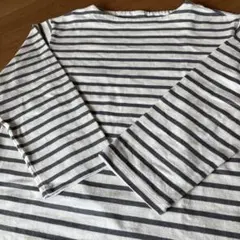 無印良品　太番手ボートネック長袖Ｔシャツ　M・生成×グレー