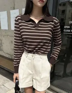 SHEIN Dazy ストライプ柄ポロセーター