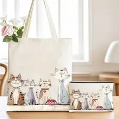 くつろぎ猫柄 トートバッグ ポーチ付き 2点セット - メルカリ