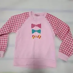 ピンク ボウタイデザイン 裏起毛トレーナー