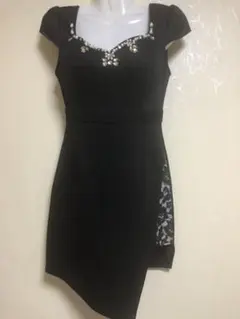 dazzystore アシンメトリー裾レース セクシーブラックミニドレス