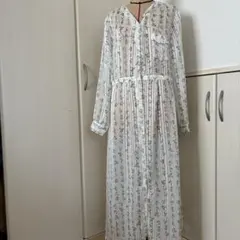 チャオパニック花柄シャツワンピース 長袖 ホワイト