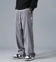 グレー コーデュロイパンツ メンズ ロングパンツ ワイドパンツ