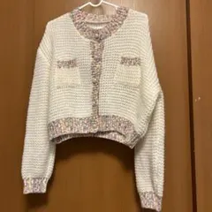カラフルリブ編み襟のクロップドカーディガンM-Lサイズ