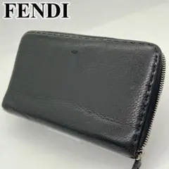 FENDI 長財布 ラウンドファスナー セレリア ロゴ型押し ブラック レザー