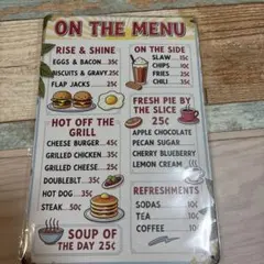 アメリカンダイナー メニュー ブリキ看板 インテリア雑貨　A4サイズ　アルミ看板
