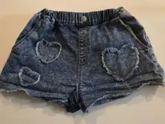 デニムショートパンツ ハート刺繍付き