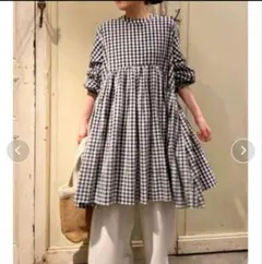 BEARDSLEY 先染め ギャザー ワンピース ギンガムチェック チュニック