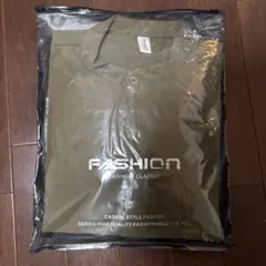 オリーブ色 七分袖シャツ スタンドカラー