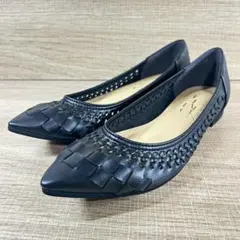【美品】LE TALON パンプス ブラック ポインテッドメッシュフラット