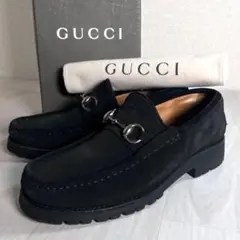 【美品】GUCCI/グッチ　ホースビット ローファー　革靴　スエード　ブラック