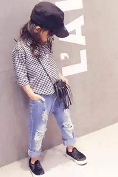 【均一SALE】ウエストゴム ダメージ加工 キッズデニム 履きやすい ストレート