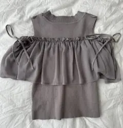 GRL 袖2Wayショルダーオープンニットブラウス [mb1573] グレー