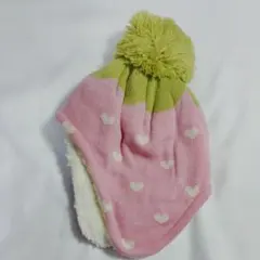 Kids Foret いちご柄耳付ニット帽子 55-57cm ピンク 未使用