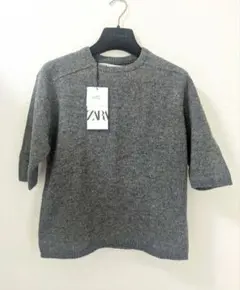 ZARA グレー 半袖ニット Mサイズ 新品未使用 クルーネック レディース