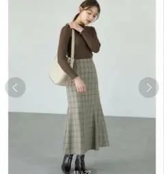 チェックマーメイドスカート　ブラウン