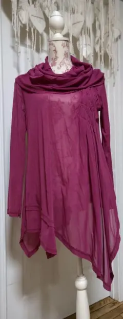 ピンク ドレープデザイン、襟取り外し 長袖トップス