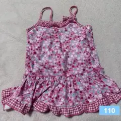 女の子　花柄ワンピース水着　110 ピンク　フリルワンピース