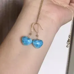 天然無処理 ラリマー 可愛いハート♡ピアス k18 No30430 - メルカリ