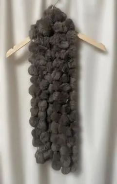 MICHEL ＫＬＥＮグレー ブラウン ファーポンポンマフラー ＰＡＲＩＳ