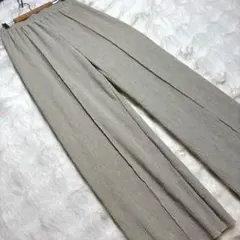 Lutiqueストレッチプリーツワイドパンツ ベージュ系　切りっぱなし　L