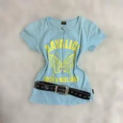00s Y2K 蝶　バタフライ　ラメロゴ　Tシャツ ピチT 平成ギャル　海外のサムネイル