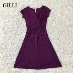 GILLI 半袖ロングワンピース フレア Aライン ウエストゴム クロス 上品