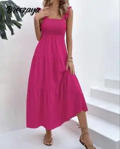 フリルストラップティアードロングワンピース