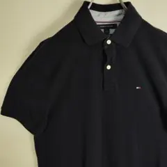 TOMMY HILFIGER ネイビー ワンポイント 刺繍ロゴ ポロシャツ