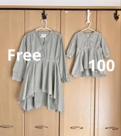 プティマインリアン　親子お揃い　親子リンクコーデ　チュニック　カーキ　シャツ