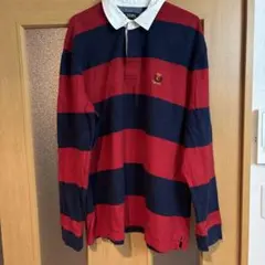 CHAPS 赤と紺のストライプ 長袖ポロシャツ XXL