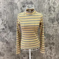 ✨GU✨ジーユー♡リブタートルネックT♡長袖♡カットソー♡ボーダー♡黄青(S)