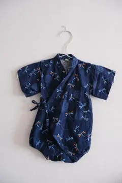 【美品】トンボ柄 ネイビー甚平 80cm 綿100%