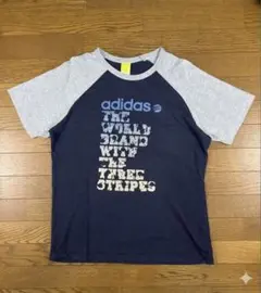 adidas ネイビー グレー ラグラン Tシャツ