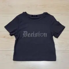 ストーン装飾ダークTシャツ Fサイズ　ショート丈のサムネイル