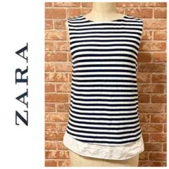 ZARA ZARA ネイビー‪✕‬白 ボーダー 重ね着風 タンクトップ Sサイズ
