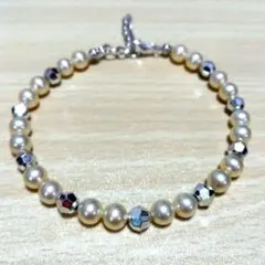 マジョリカパール6mm&ミラーボール風ビーズコンビデザインブレスレット 華やかさ