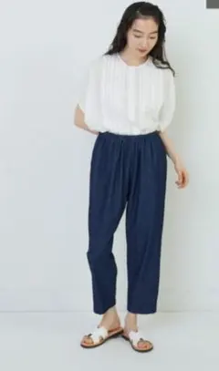 コットンツイルギャザーパンツ デニム