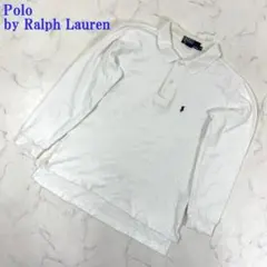 ポロラルフローレン 長袖ポロシャツ 刺繍有 白 綿 100％ M C4443