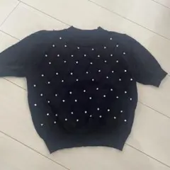 ネイビー 半袖ニット ビジュー