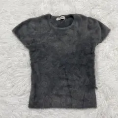 ココディール ショートフェザー半袖ニット グレー　24AW