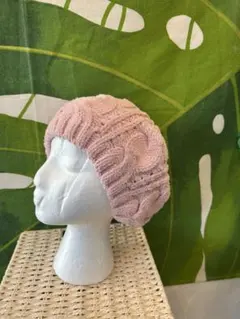 ピンク ケーブル編み ベレー帽