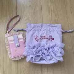 ミニーマウス・デイジーダック パスケース＆巾着袋