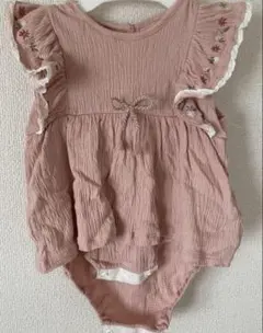 mamaraku ママラク　ピンク フリル袖 ロンパース 80cm