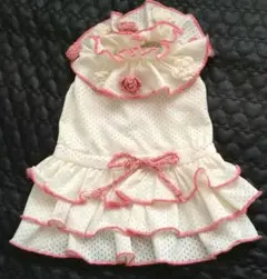 フリル付きアイボリー犬服ワンピース♡Sサイズ♡小型犬用