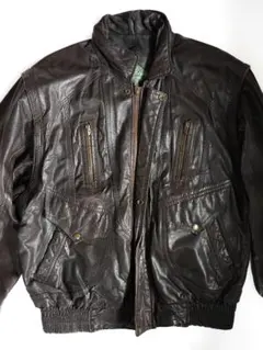 ダークブラウン レザーボンバージャケット　本革　古着　傷あり　アーカイブ