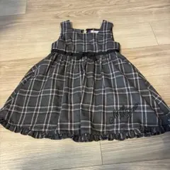 【美品】メゾピアノ 110 グレー系ピンクチェック ジャンバースカート