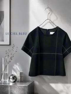 LE CIEL BLEU ルシェルブルー 綿混 チェック 半袖カットソー 38のサムネイル