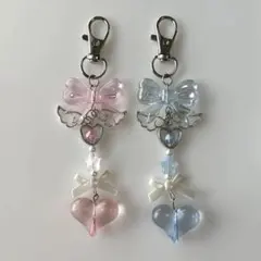 韓国ビーズキーホルダー 【2点】ピンク 水色 青 コレクトブック y2k 羽