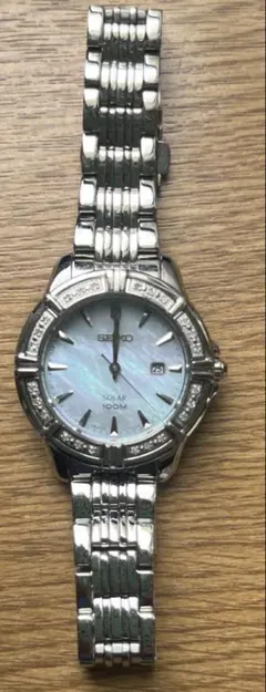 極美品 稼働品】SEIKO ソーラー クロノグラフ ダイヤ マザーオブパール